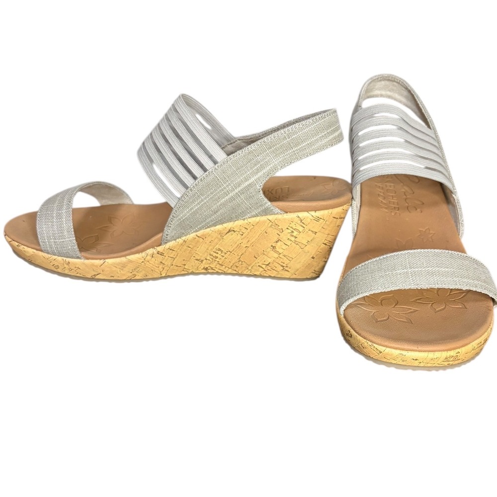 NWOT Skechers Wedge Sandals Cork Footbed Gray Silver‎ Straps Size 9.5W - Picture 3 of 10